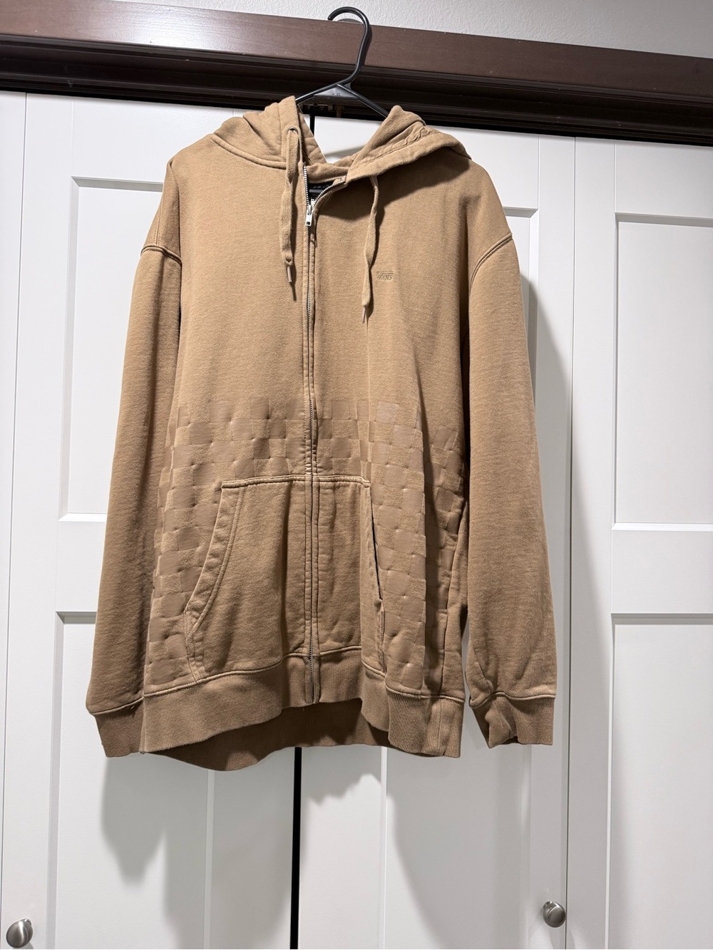 Vans Tan Hooded Zip Bomber with Subtle Checker Detail